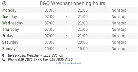 b&q in wrexham opening times.